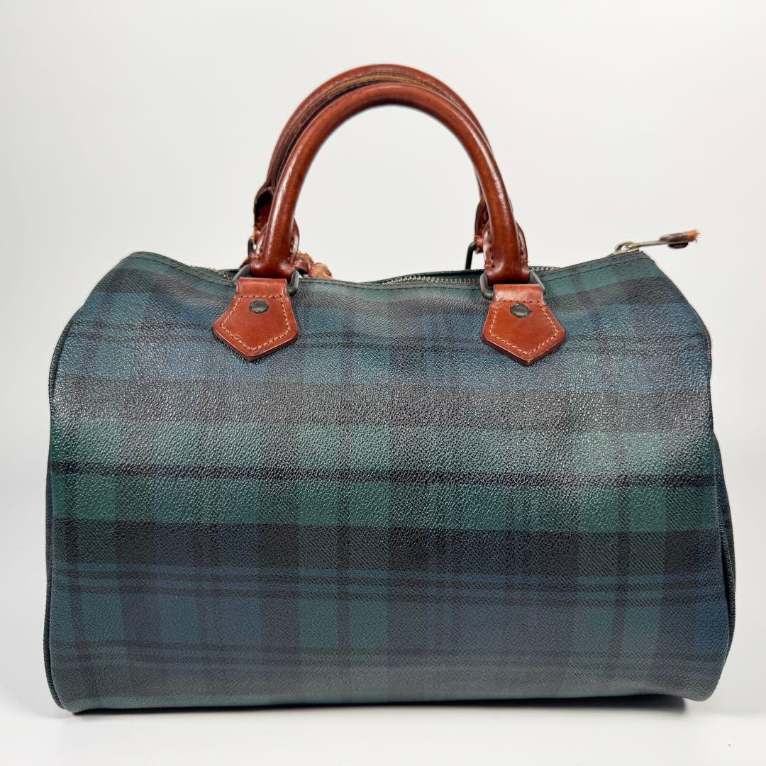 ラルフローレン ミニボストンバッグ ブラックウォッチ チェック グリーン レザー