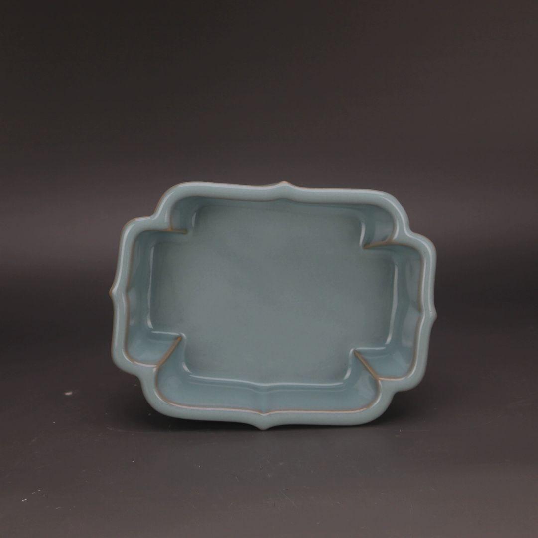 宋汝窯天青釉多方洗四足盆 文房具 書道具 文房具 現代工芸品美術品 置物