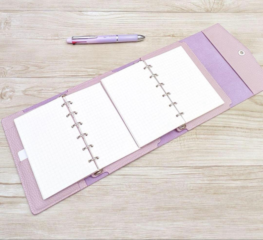 【新品】手帳 ミニ6システム ダブルリング 2セット分 レザー ピンクベージュ