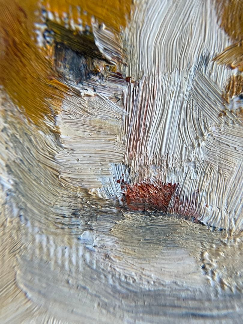 《静かに座る猫》原画｜油彩・キャンバス｜20×20cm｜2025｜一点物