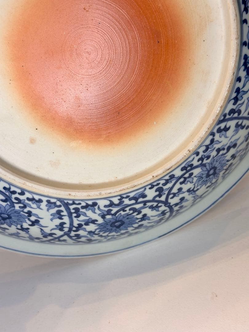 大明宣徳年製 底款 大皿 染付 花卉文 魚文 古董品