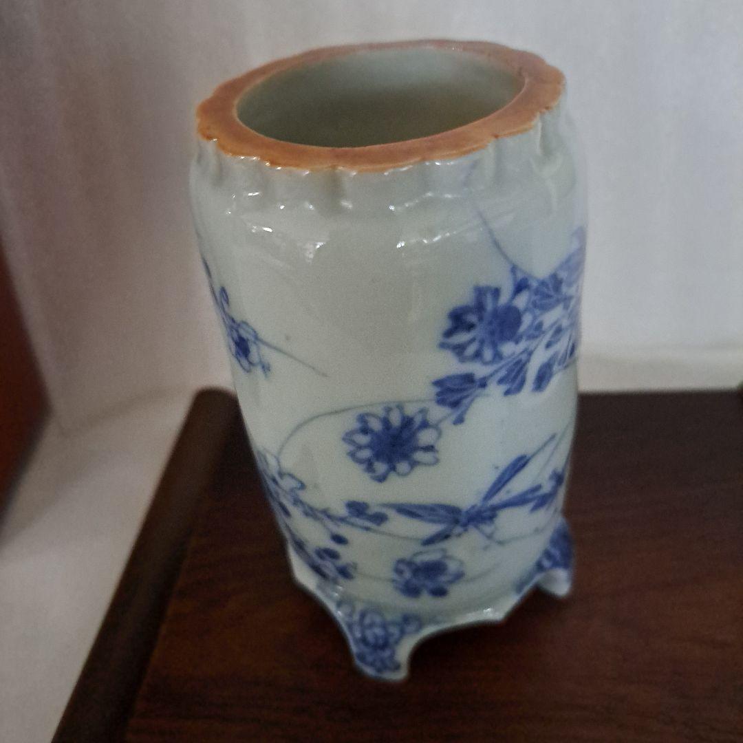 こめ 　　江戸中　極上　小壺　極上縁絞り型　縁紅付　呉須染付　高台足付