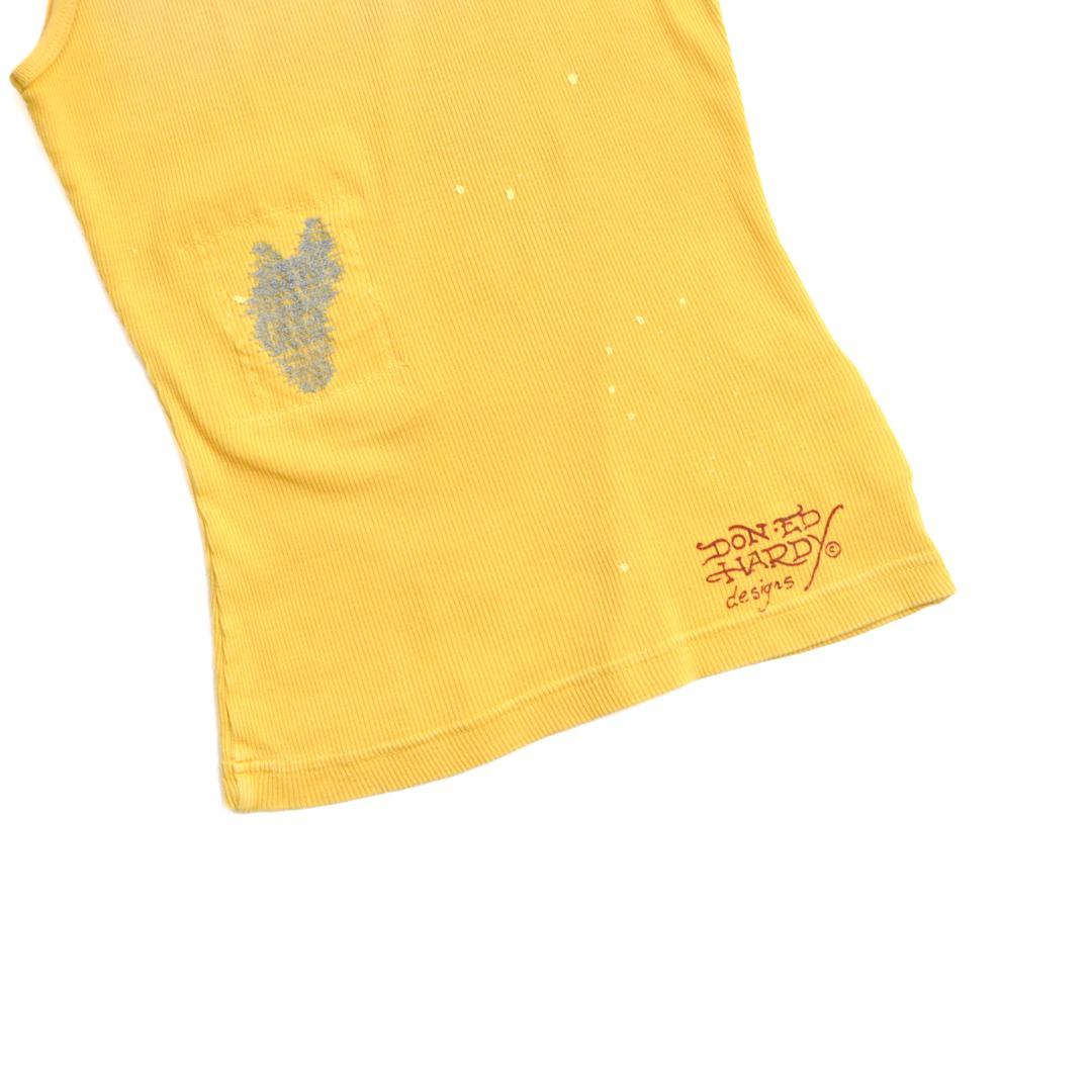 【美品】ED HARDYエドハーディ ベイビーデビル ダメージドタンクトップ黄色