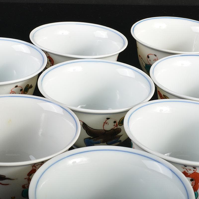 九谷焼 堀江青光作 色絵唐子文 波出茶碗 10客 共箱 V 6232Cの通販はau