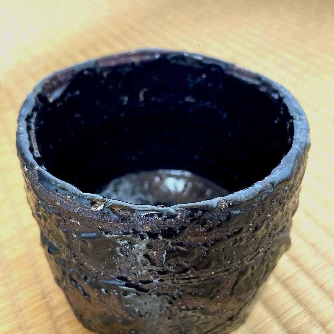 XG531 陶芸家・天狗寺陶白人 ・引出黒茶碗・銘『玄苔』・共箱・茶碗