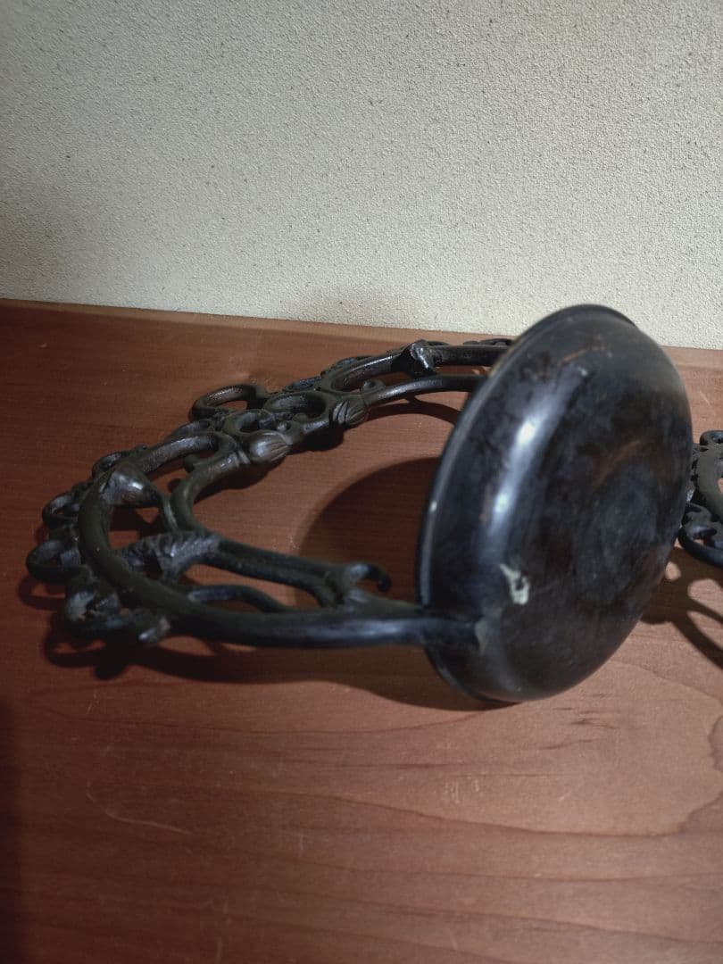 銅製 吊るし 蓮弁紋 灯火器一対 花器 花入れ 古道具 古民具 行