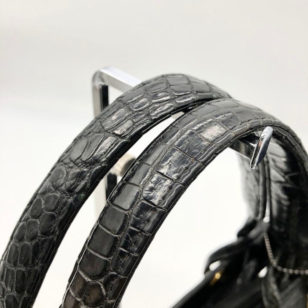 JRAタグ付　クロコダイル　ハンドバッグ　シャイニングクロコ　ワニ革　ブラック