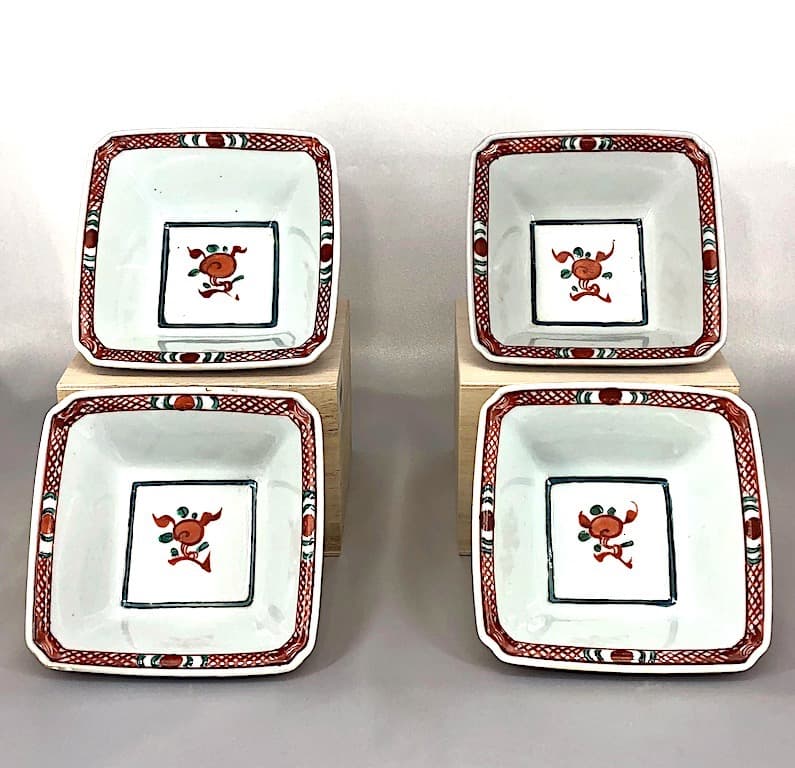 渋草焼 不詳 呉洲赤絵五彩赤玉花卉「玉堂佳器」文鉢 四客