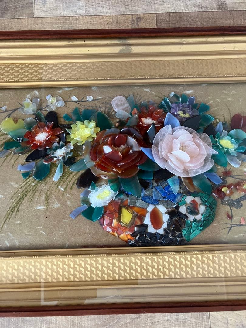 【宝石画】貴石画　雲雀作　アンティーク　レトロ　インテリア　絵