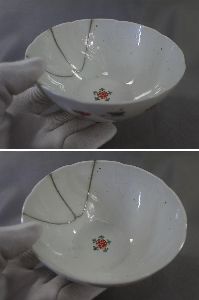 古伊万里 色絵 碗 鉢 柿右衛門手 撫子文 色絵五弁花見込