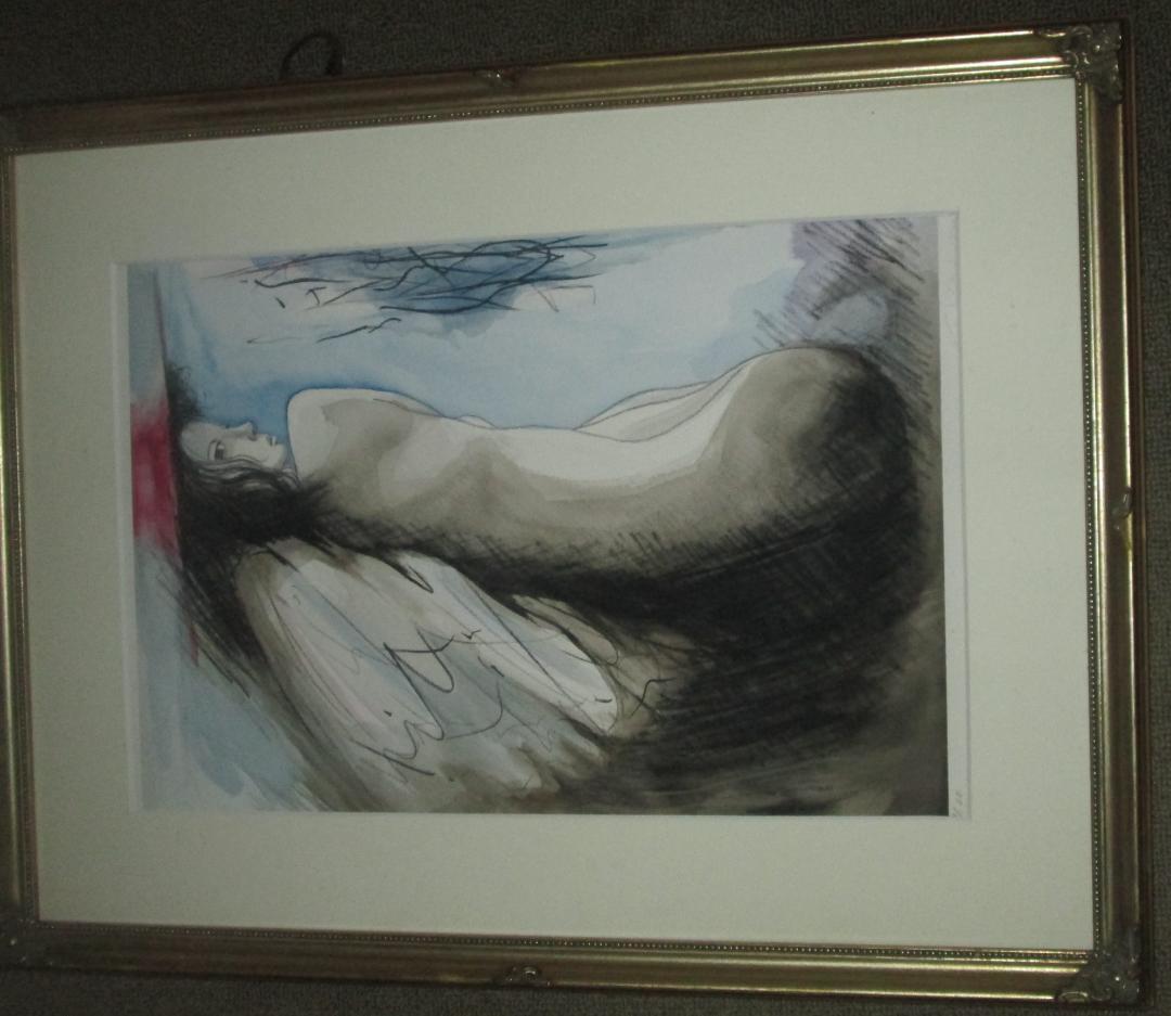□平野末光作 リトグラフ 仮題 裸婦 9/30 木製ガラス額 美品 □ | Shop
