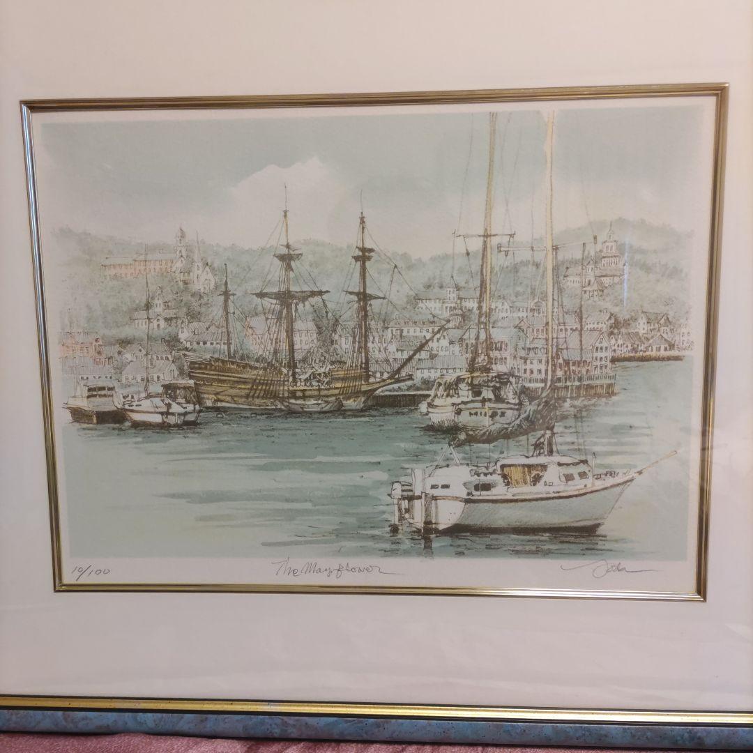 しんちゃん❢織田義郎、版画【ザ・メイフラワー】風景画、銅版画、エッチング、