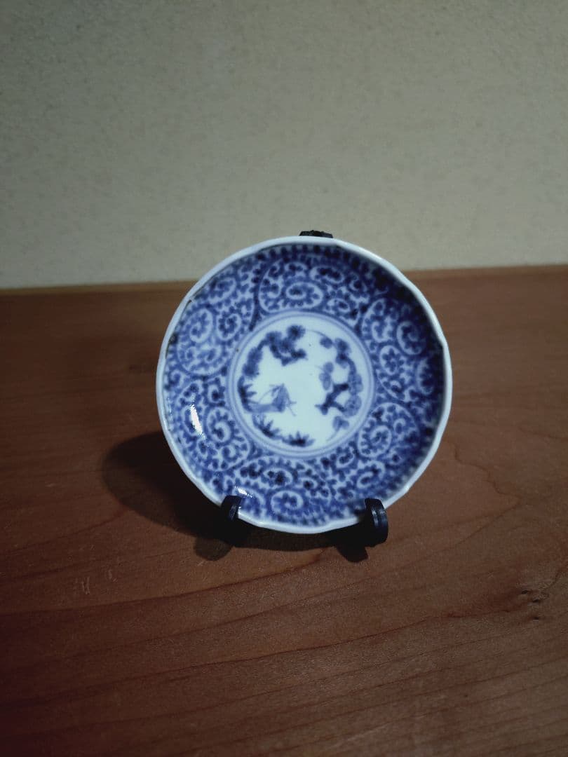 古伊万里 染付 蛸唐草紋 輪花 豆皿 手塩皿