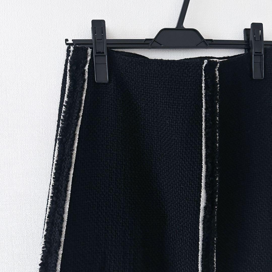 PRADA / ウール スカート フリンジ 黒 40 Aライン ブラック