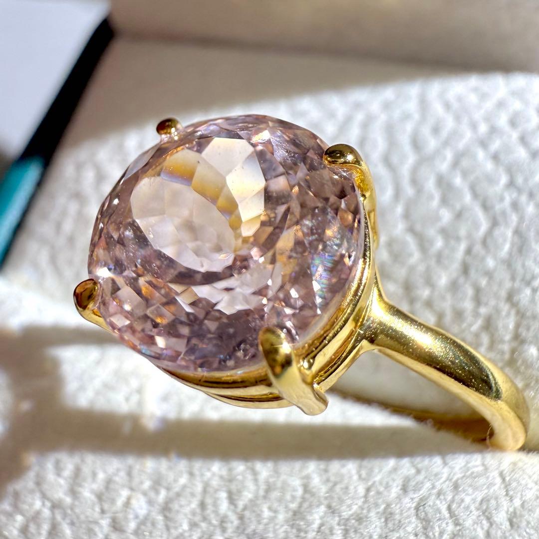 k18gp クンツァイト　ラウンド　ファセットカット　フリーサイズリング　大粒