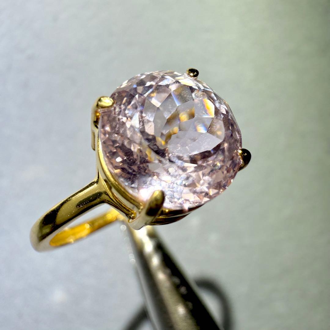 k18gp クンツァイト　ラウンド　ファセットカット　フリーサイズリング　大粒