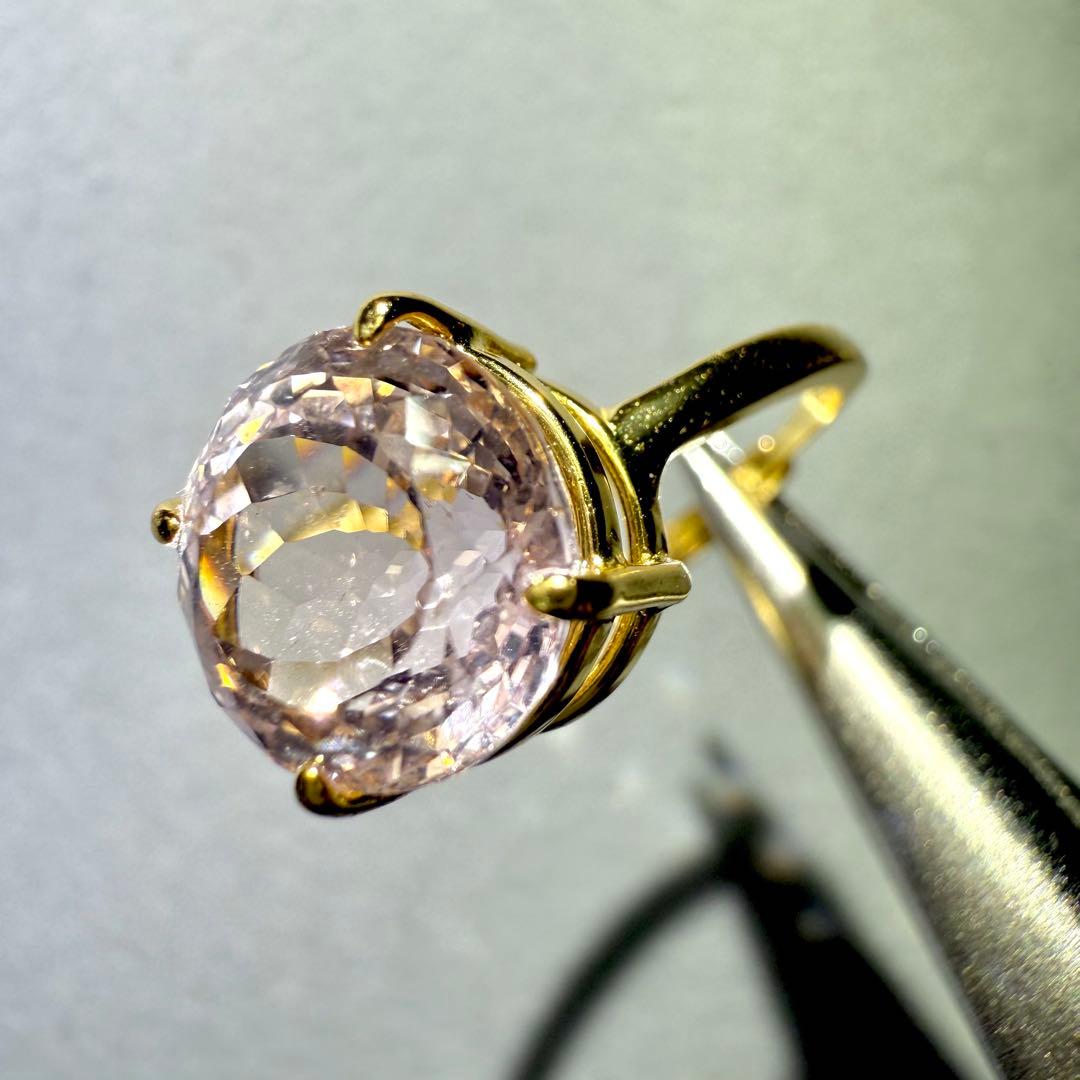 k18gp クンツァイト　ラウンド　ファセットカット　フリーサイズリング　大粒