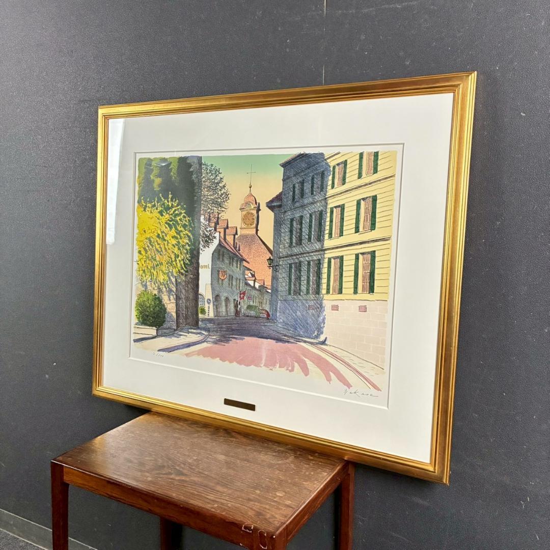 美品 中根寛「街の入口（ムルテン）」リトグラフ 直筆サイン入り 画廊