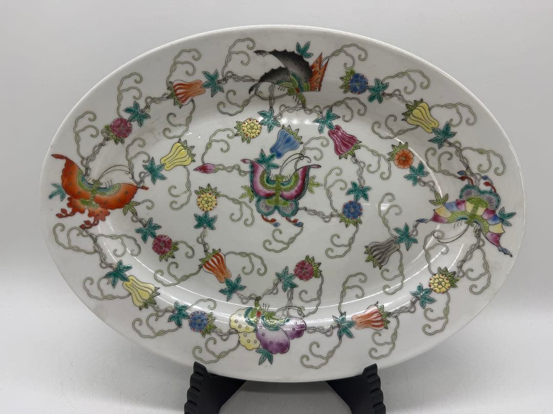 中国 1970年代 景徳鎮製 粉彩花蝶紋楕円形大皿 送料込み260104 - メルカリ