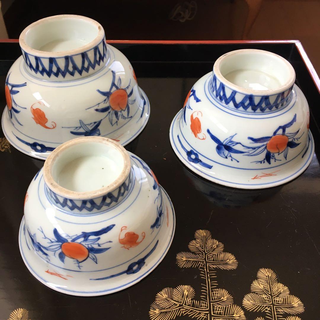 古伊万里 金彩色絵 菊唐草、瓔珞文、桃の図 三つ組鉢 - メルカリ