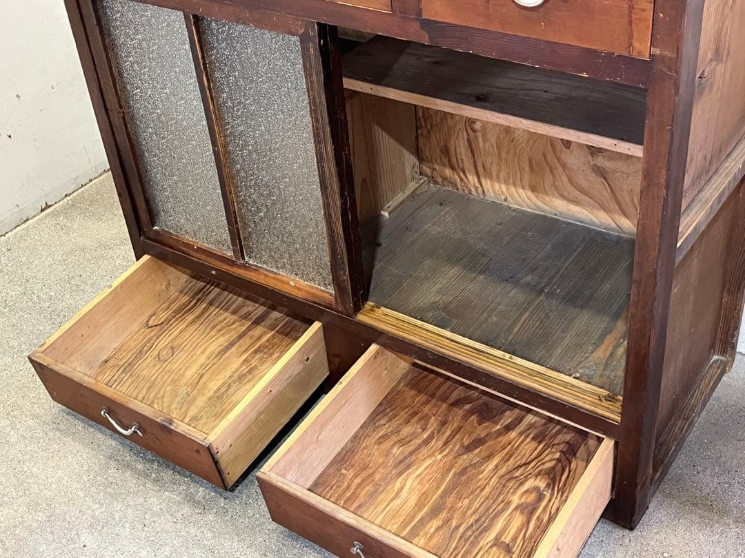 s*n様 アンティーク木製 ガラス戸棚 水屋箪笥レトロ 二段式食器