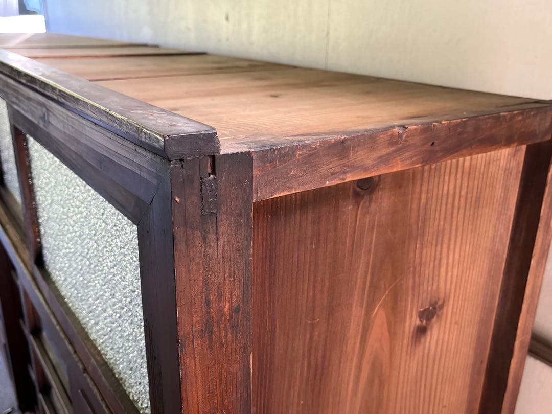 s*n様 アンティーク木製 ガラス戸棚 水屋箪笥レトロ 二段式食器