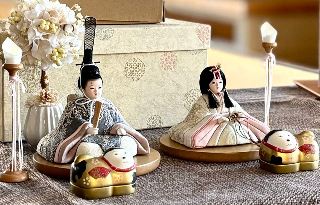 【倉庫掘り出しプレゼント】【新品 未使用】【コンパクト】木目込み親王