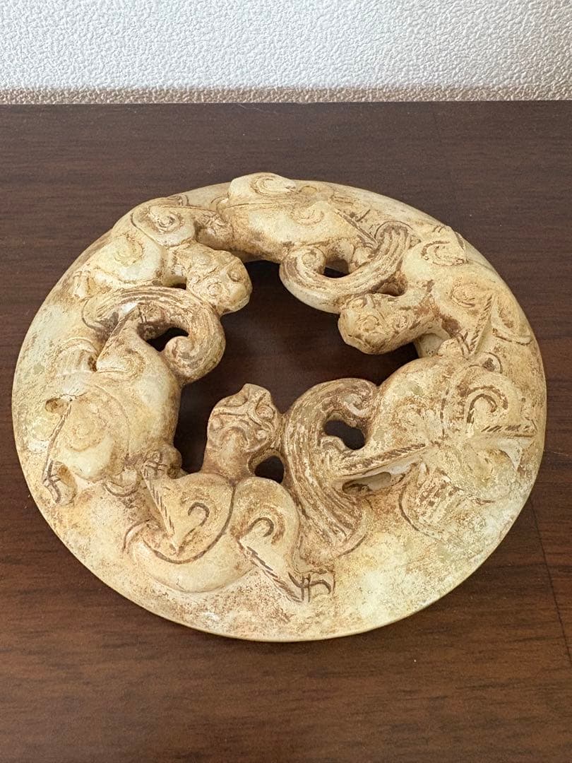 石？玉？の中国的置物 中国美術 玉壁？直径18cm 964g