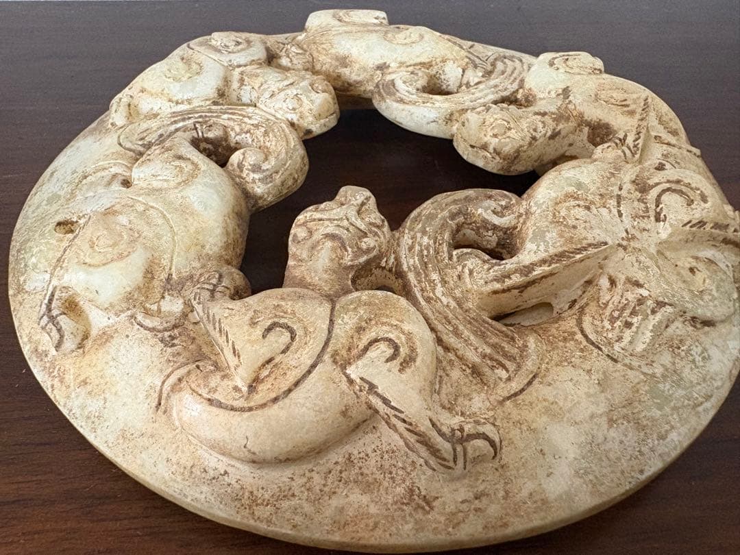 石？玉？の中国的置物 中国美術 玉壁？直径18cm 964g