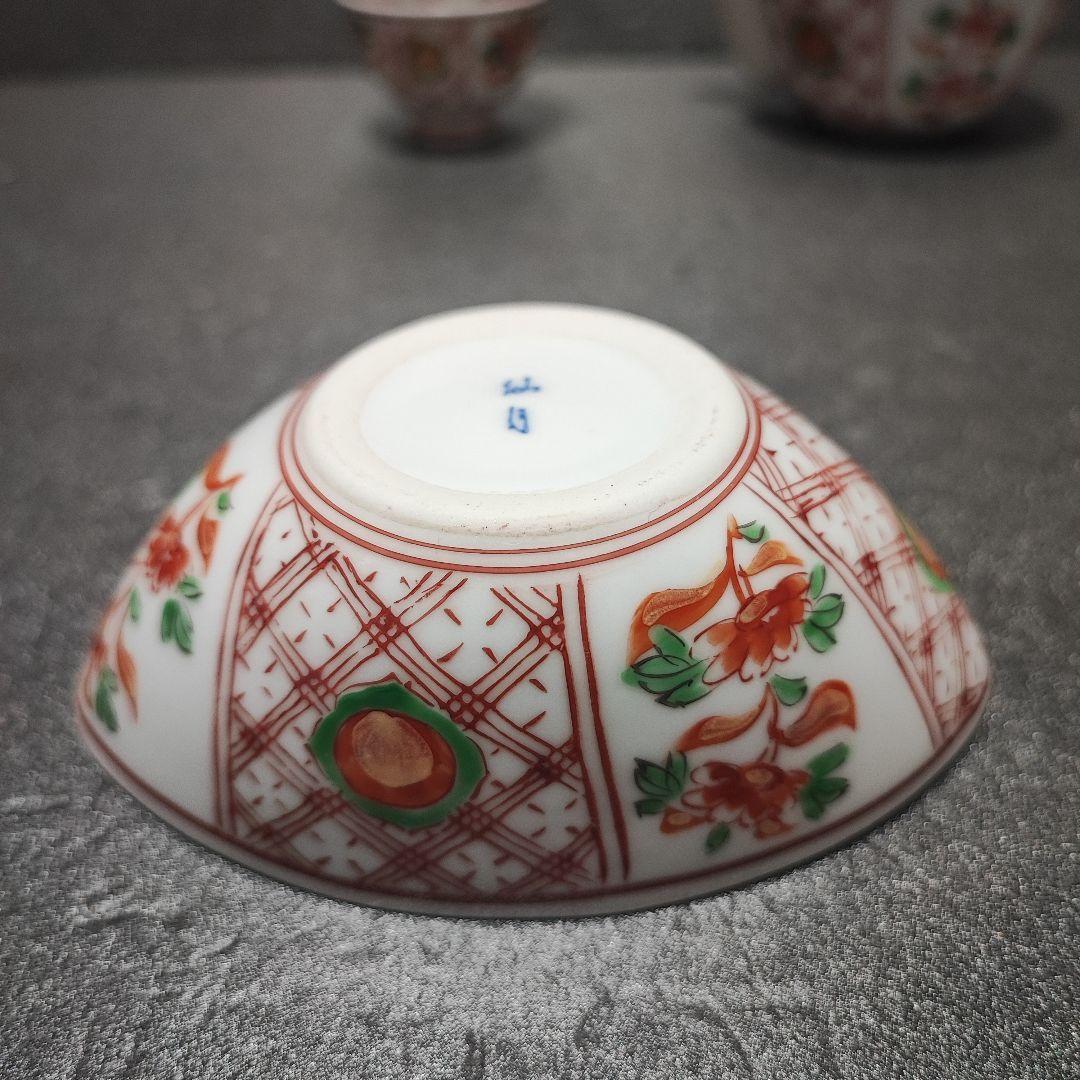 煎茶道具 有田 宝瓶 玉露 小茶器7点セット グリーン玉赤絵 金彩 仙