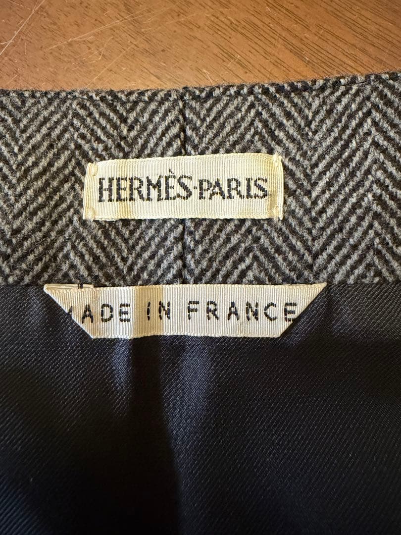 エルメス HERMES チャコールグレー ヘリンボーン タイトスカート38サイズ