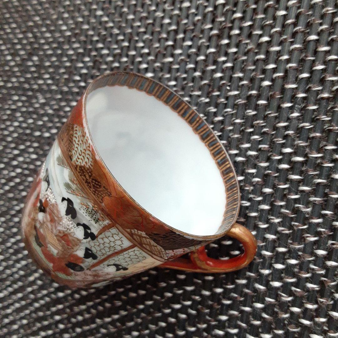 古い卵殻手エッグシェルティーカップ/芸者美人画桜肥蝶山/超絶細密画椀横浜薩摩清水