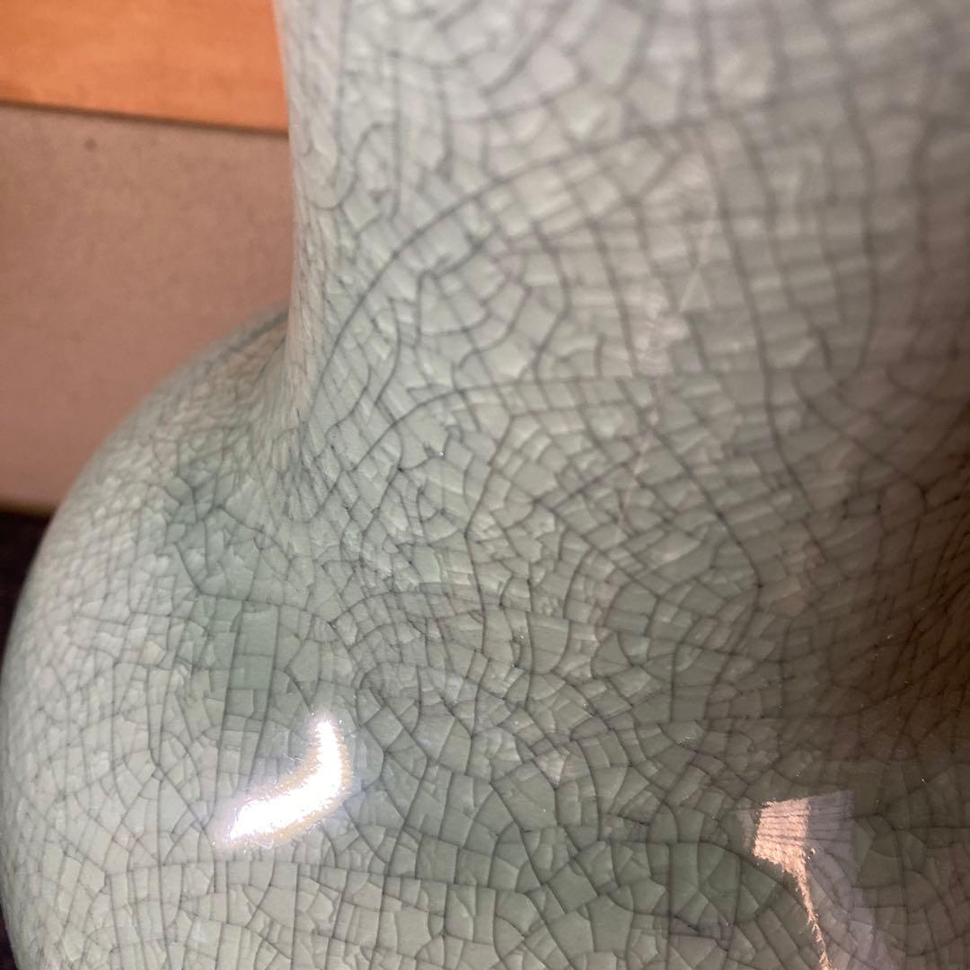 中国　古玩　青磁花瓶　【桐箱付】36cm18cm