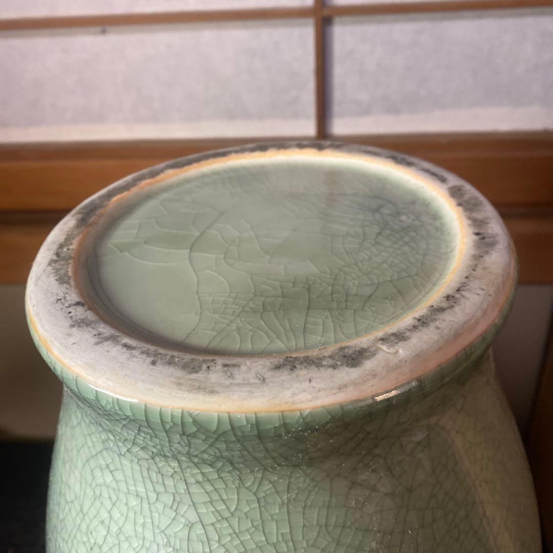 中国　古玩　青磁花瓶　【桐箱付】36cm18cm