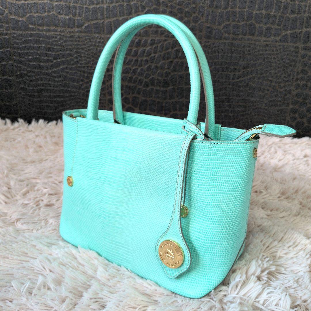 【極美品】PELLE MORBIDA ティファニーブルー 2wayリザード型押し