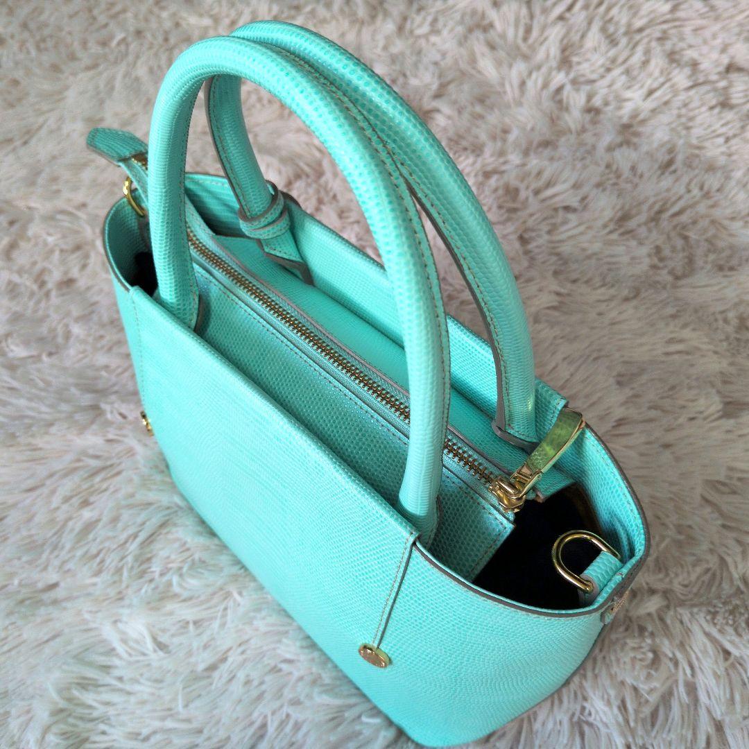 【極美品】PELLE MORBIDA ティファニーブルー 2wayリザード型押し