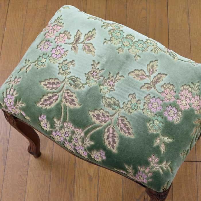 イタリア製 スツール 金華山 グリーン 猫脚 木製 完成品 オットマン