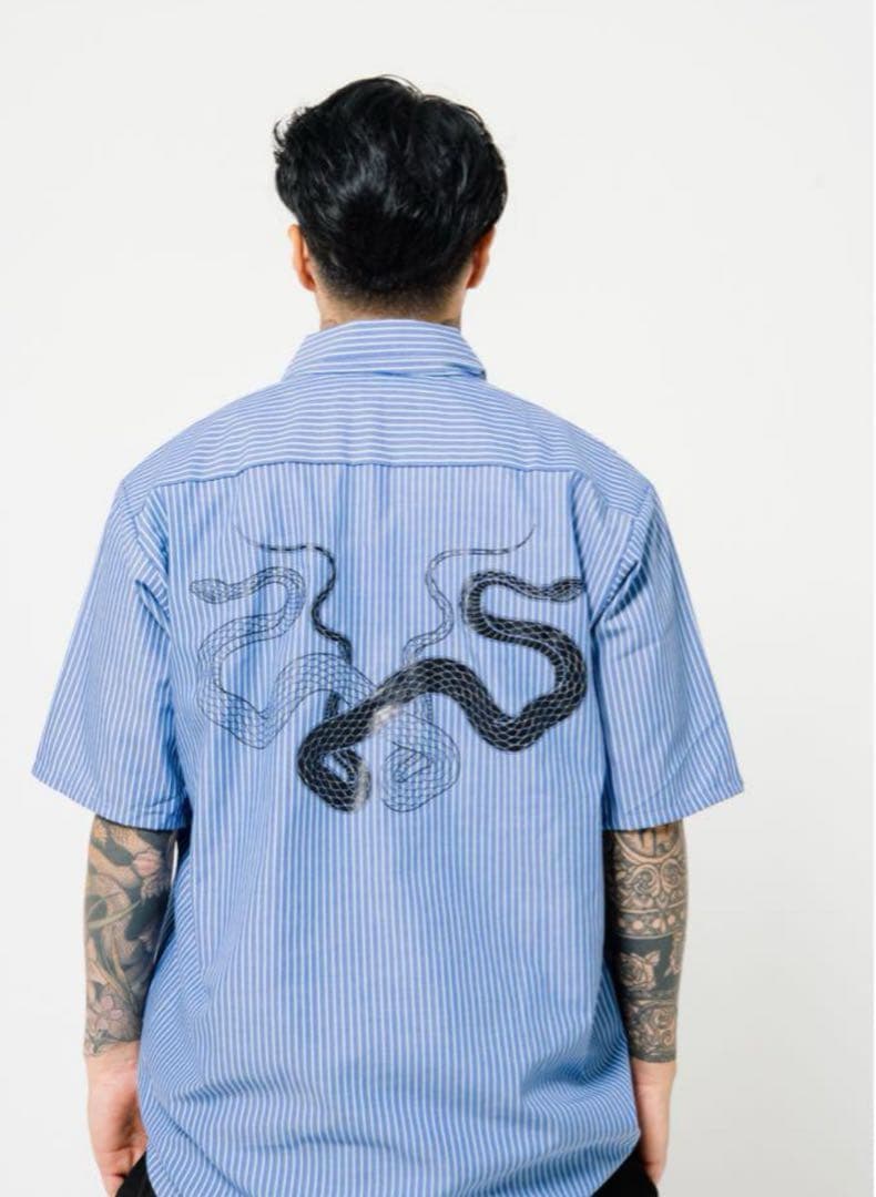 早い者勝ち】knosis ストライプ ワークシャツ 青 XL 新品未使用