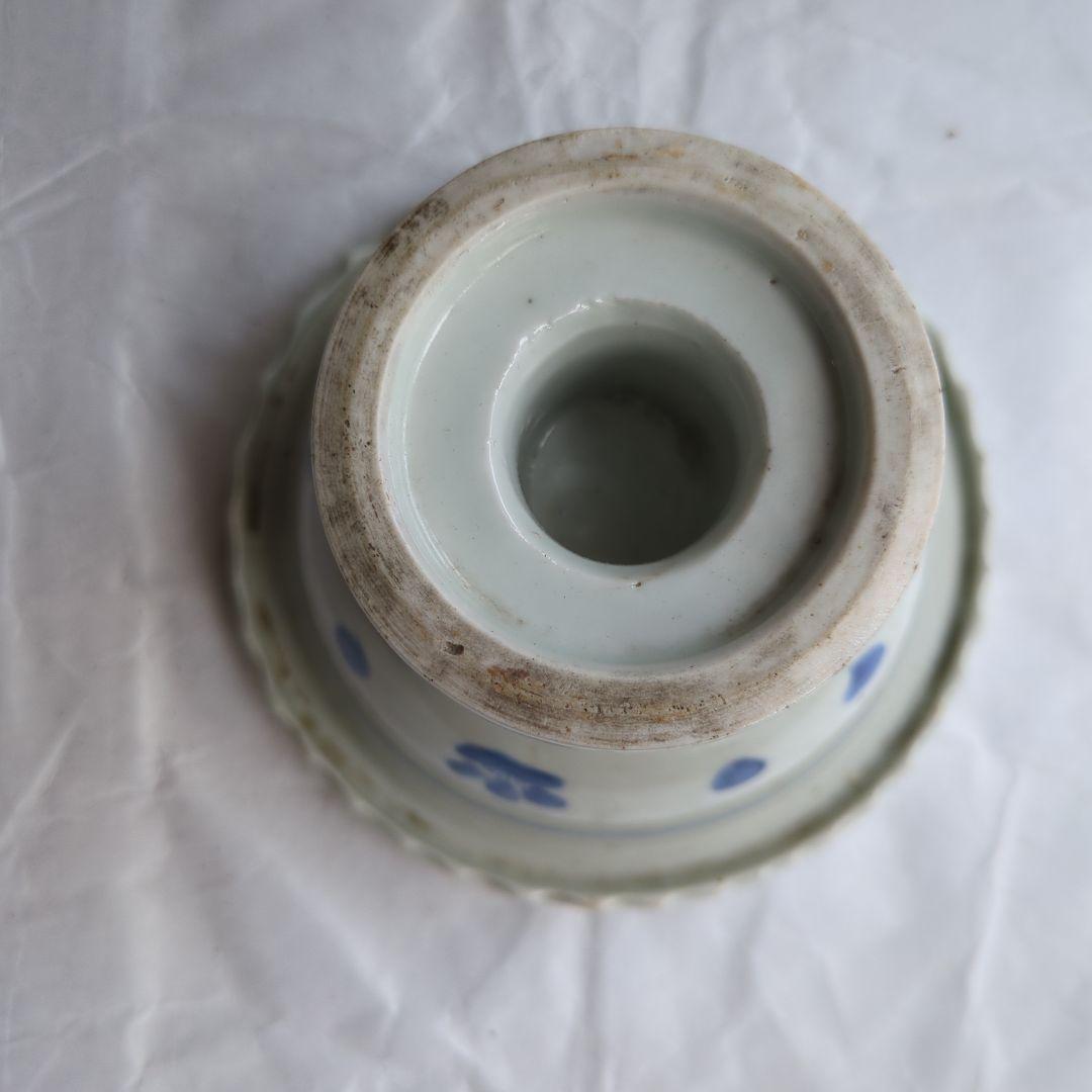 骨董 古伊万里 盃洗 線描き 染め付け 器 物入れ 花唐草 鉢 菓子器
