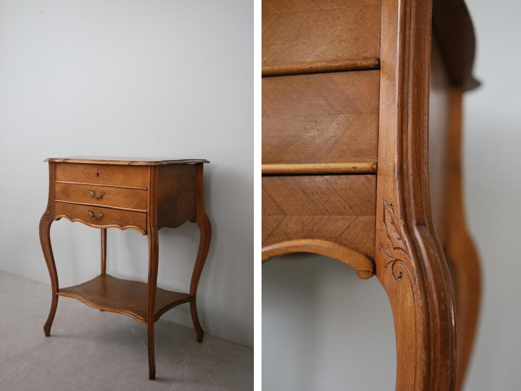 フランスアンティーク◇木製ソーイングテーブル/裁縫箱/机/化粧台(90-2