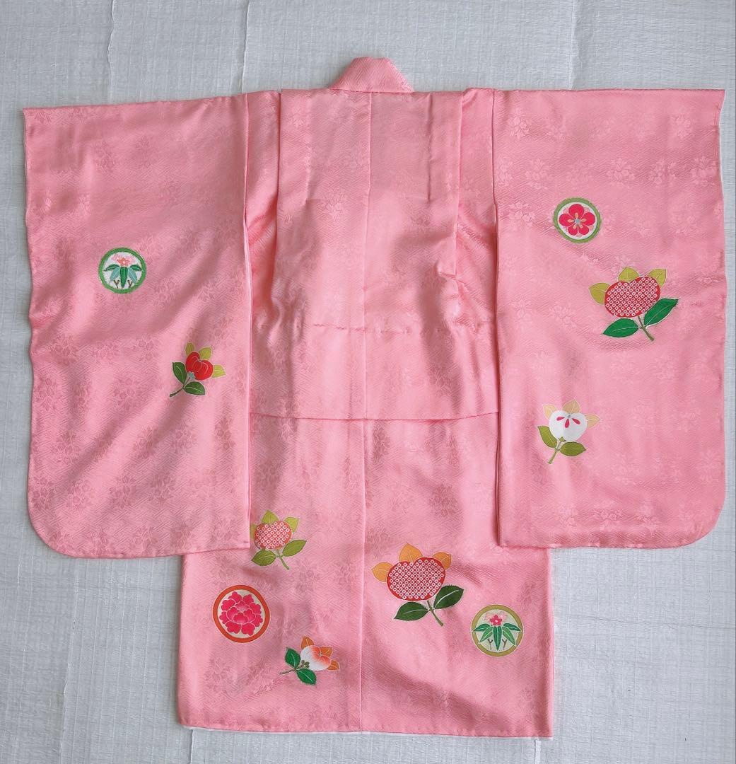 【10日まで値引き中】七五三 3歳着物 被布セット 正絹 手描き ピンク【美品】