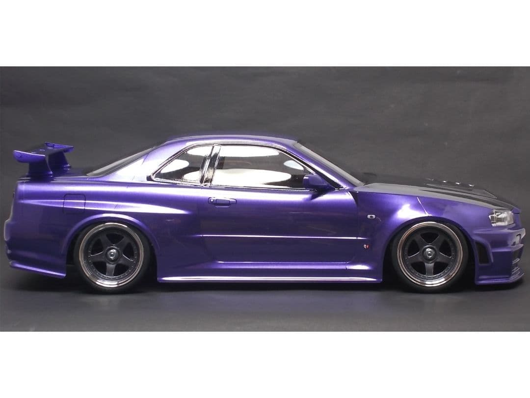 タミヤ R34 GT-R 塗装済完成ボディ　メタリックパープル／ガンメタル