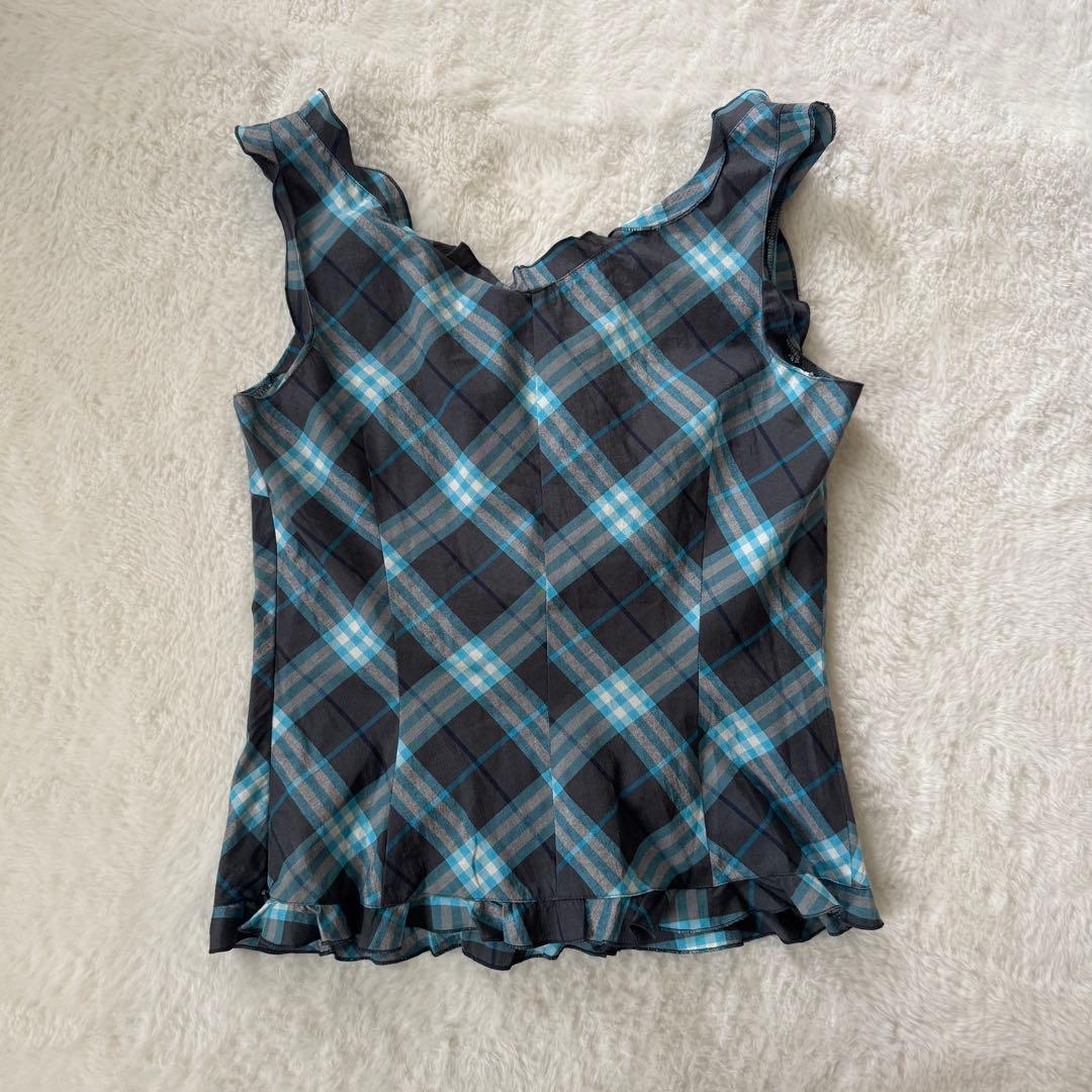バーバリーブルーレーベル　タンクトップ　ノースリーブ　フリル　ブルー系　38