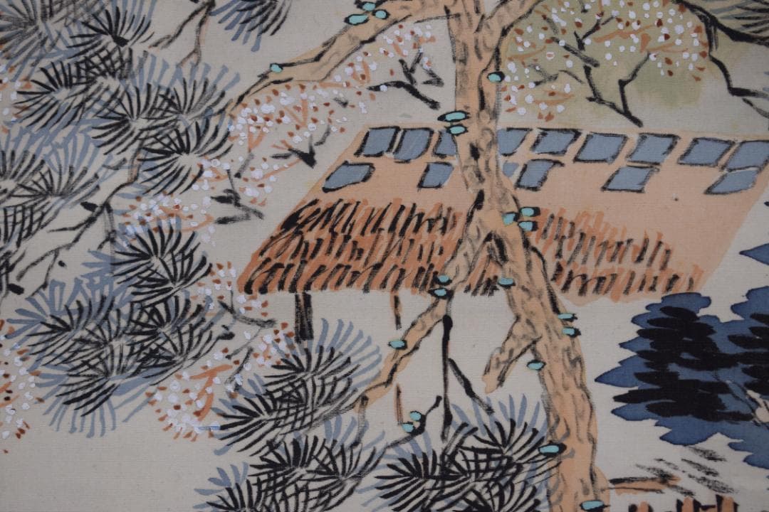 作者不詳/桜花山水画賛/掛軸☆宝船☆Z-380