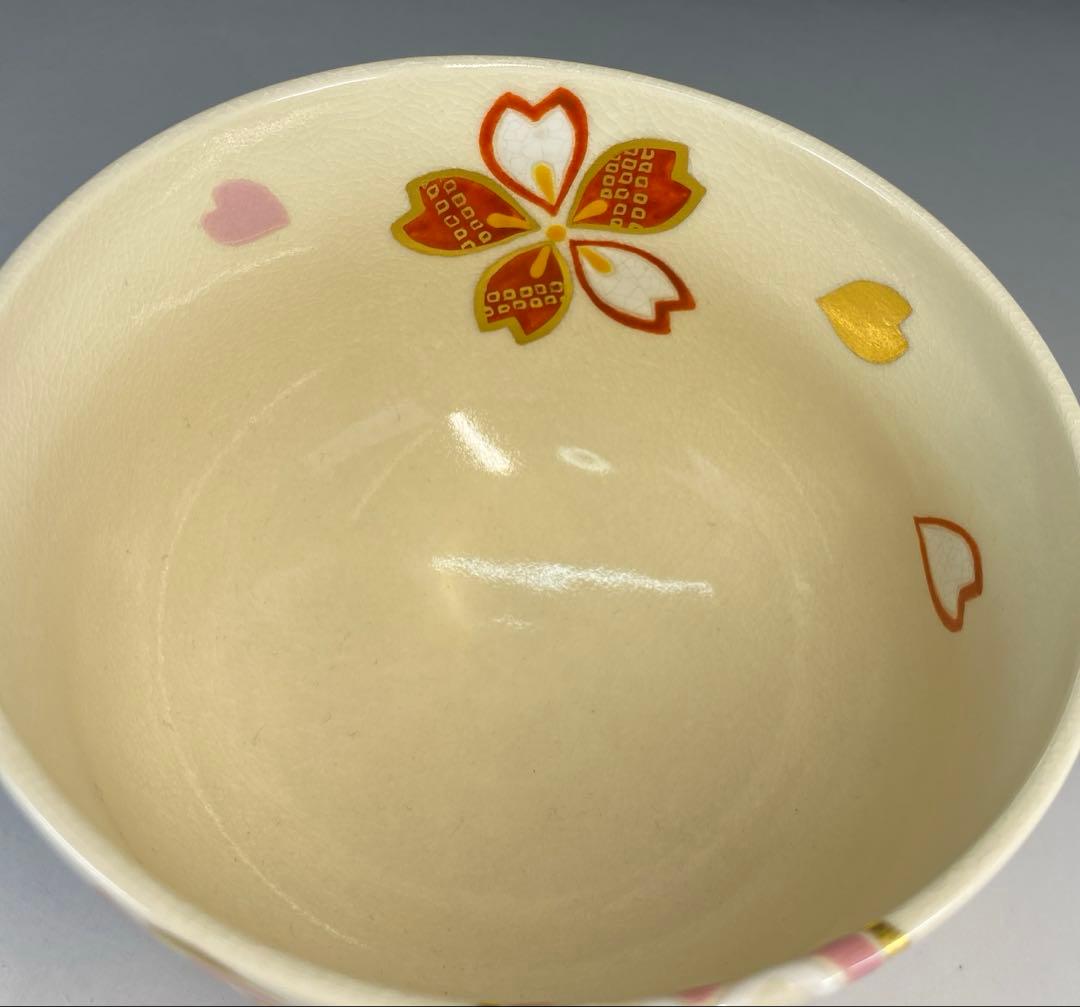 茶道具】山本蓼造 色絵桜茶盌（共箱）