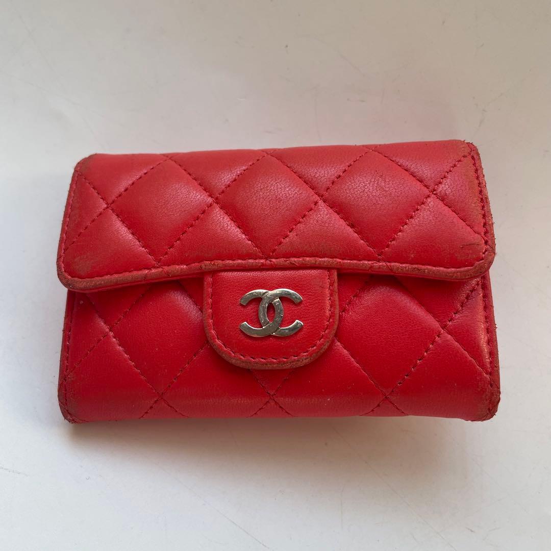 CHANEL マトラッセ ケース レッド ラムスキン フランス製 財布
