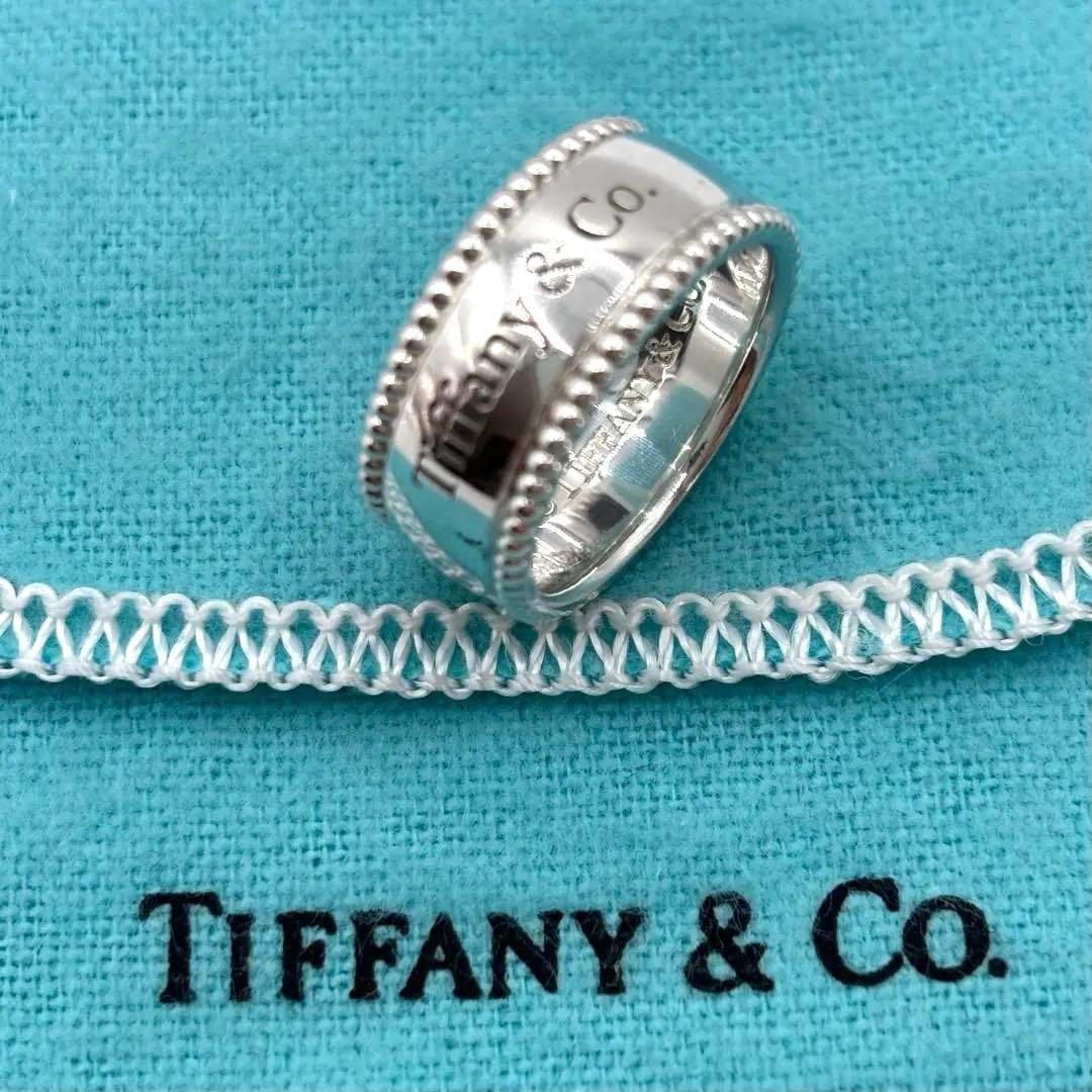 TIFFANY&Co.【超希少】ミルグレインロゴワイドリング　　約8号弱　付属品