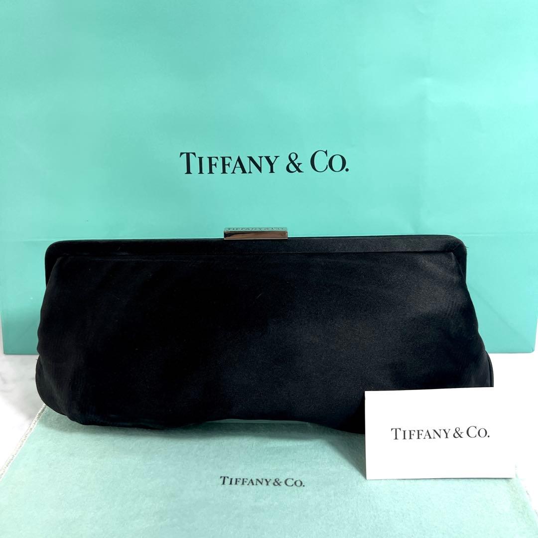 希少 ティファニー パーティーバッグ クラッチバッグ ブラックティファニーブルー