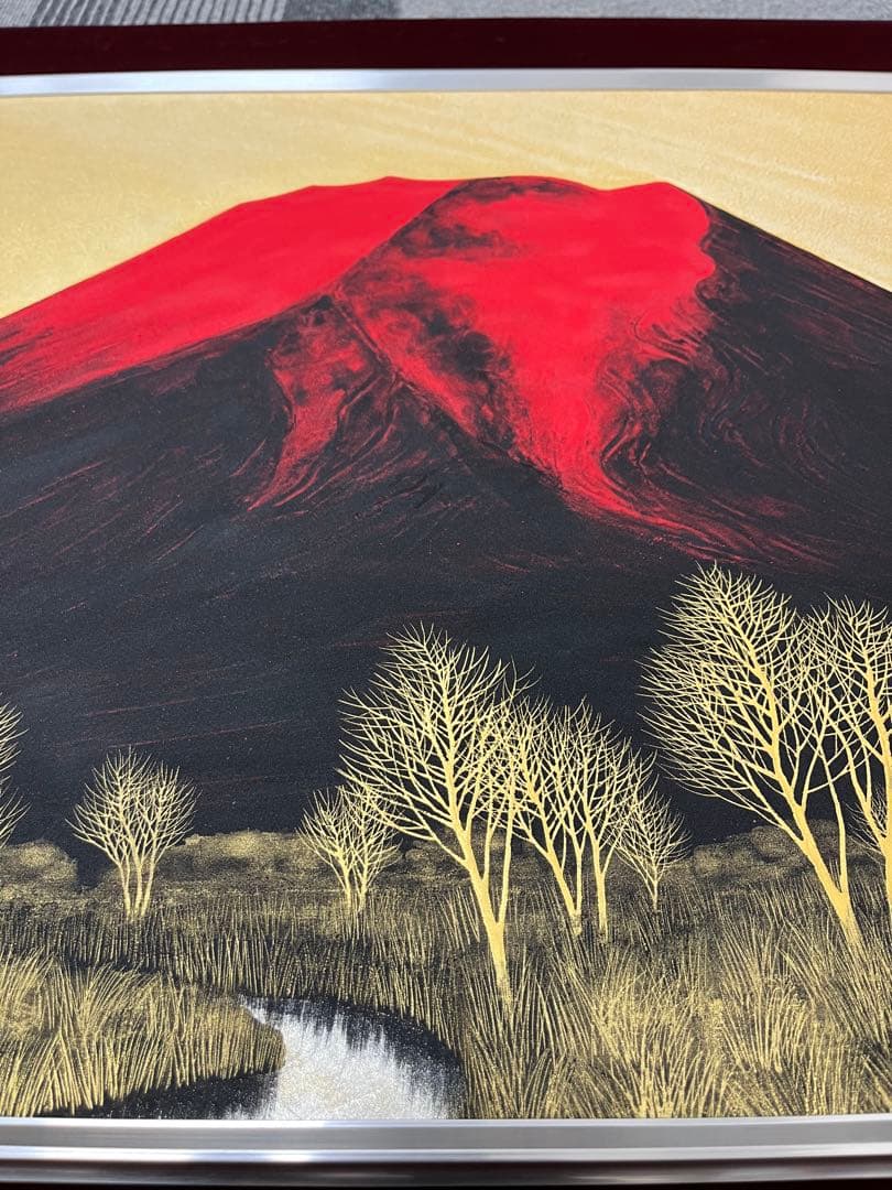 真作】 桝田隆一 紅富士 赤富士 昭和61年 日本画 絵画 現状品 美品