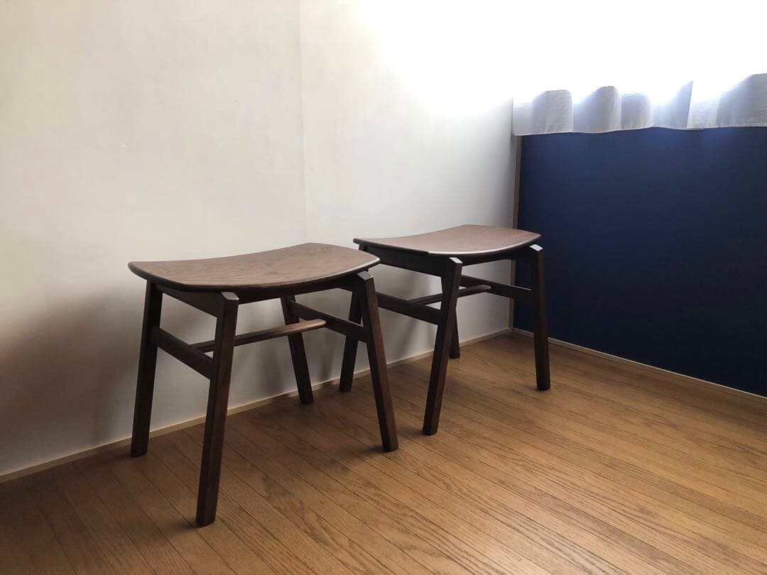 オーク無垢材 スタッキングスツール 2脚セット 曲げ木 民藝 クラフト家具
